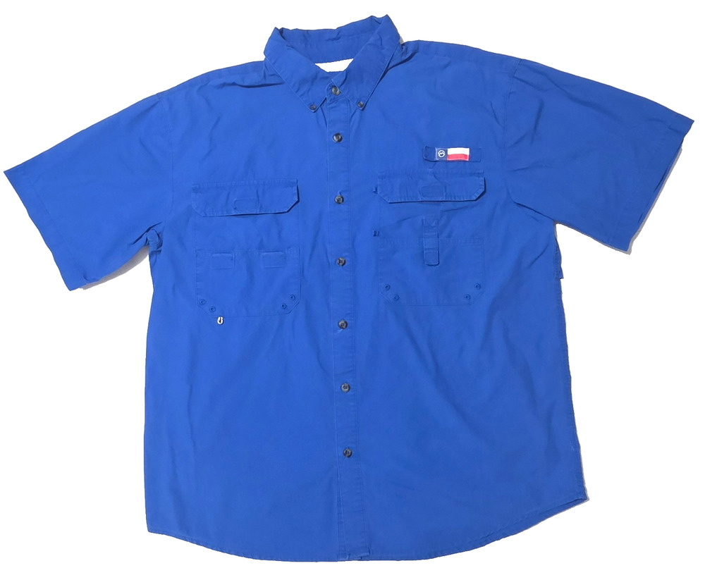 Magellan Fish Gear Mens Large Blue Texas Flag Short Sleeve Vented Fishing Shirt